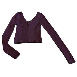 Beverly and Beck PacSun Purple Cropped Sweater Plunging Neckline Size Small